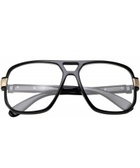Aviator Classic Square Frame Glasses - Clear Lens - Vintage Flat Top - Black With Gold Trim - CH12LHP6ON5 $10.19