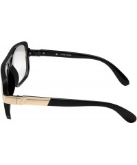Aviator Classic Square Frame Glasses - Clear Lens - Vintage Flat Top - Black With Gold Trim - CH12LHP6ON5 $10.19