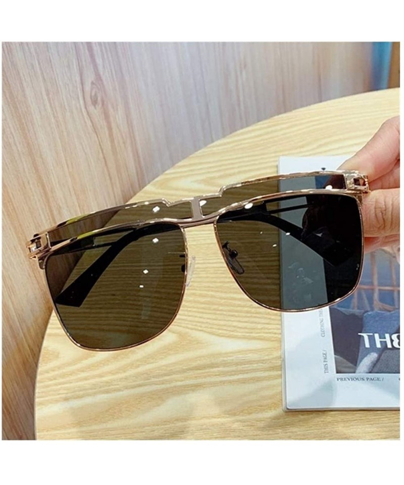 Square Gradient Oversized Sunglasses for Men Square Sun Glasses Metal Frame Eyewear - C1 Dark Green - C71906CO9SN $16.06