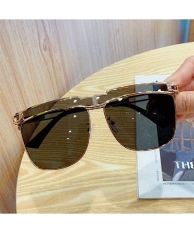 Square Gradient Oversized Sunglasses for Men Square Sun Glasses Metal Frame Eyewear - C1 Dark Green - C71906CO9SN $16.06