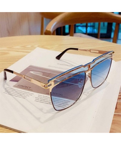 Square Gradient Oversized Sunglasses for Men Square Sun Glasses Metal Frame Eyewear - C1 Dark Green - C71906CO9SN $16.06