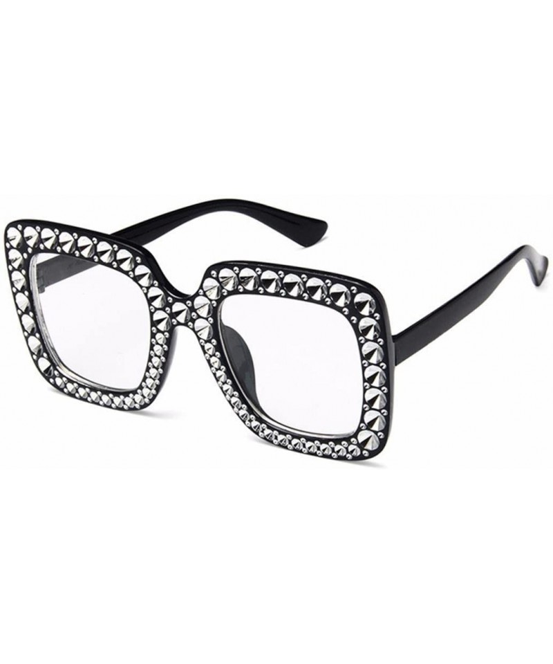 Square Women Vintage Style Rhinestone Square Mirror Sunglasses Plastic Frame Sun Glasses - Black & Silver - C01982WZR62 $9.68