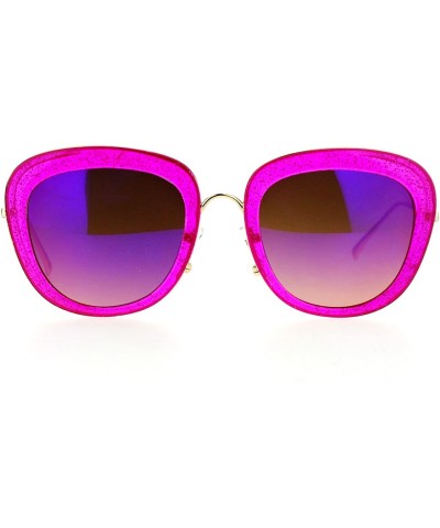 Square Womens Double Frame Gel Glitter Plastic Butterfly Sunglasses - Fuchsia - CR12G7GVTOX $13.87