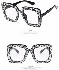Square Women Vintage Style Rhinestone Square Mirror Sunglasses Plastic Frame Sun Glasses - Black & Silver - C01982WZR62 $9.68