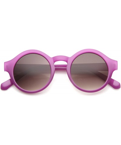 Round Women's Bright Pastel Color Retro Horn Rimmed Round Sunglasses 47mm - Purple / Lavender - CD12I21S061 $20.54