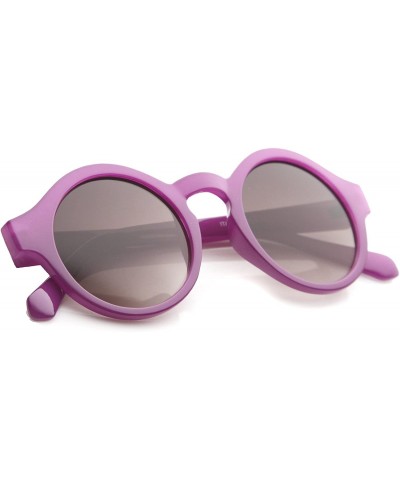 Round Women's Bright Pastel Color Retro Horn Rimmed Round Sunglasses 47mm - Purple / Lavender - CD12I21S061 $10.40