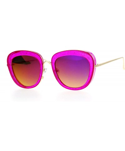 Square Womens Double Frame Gel Glitter Plastic Butterfly Sunglasses - Fuchsia - CR12G7GVTOX $23.33