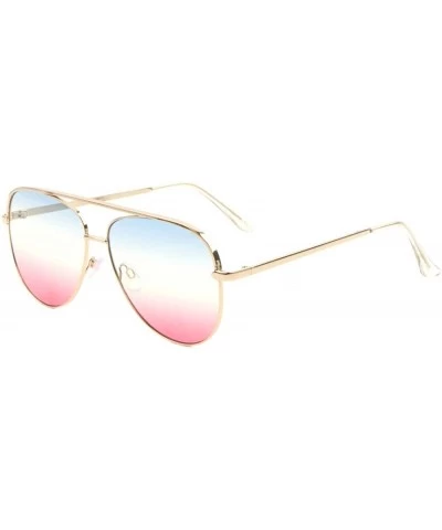 Aviator Triple Oceanic Color Flat Frame & Temple Modern Round Aviator Sunglasses - Blue Pink - CT190EU235E $27.57
