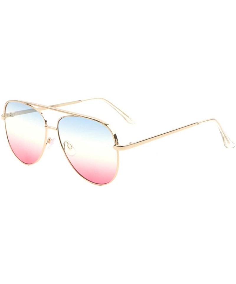 Aviator Triple Oceanic Color Flat Frame & Temple Modern Round Aviator Sunglasses - Blue Pink - CT190EU235E $10.74