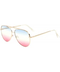 Aviator Triple Oceanic Color Flat Frame & Temple Modern Round Aviator Sunglasses - Blue Pink - CT190EU235E $10.74