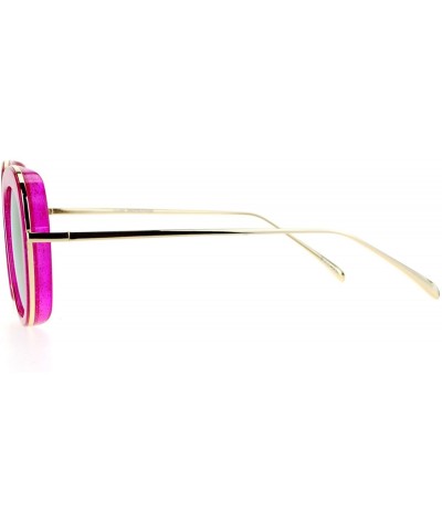 Square Womens Double Frame Gel Glitter Plastic Butterfly Sunglasses - Fuchsia - CR12G7GVTOX $23.33