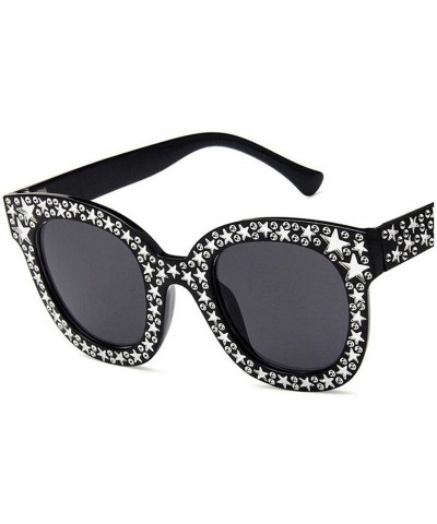Round Black Gray Women Sunglasses Vintage Cat Eye Sun Glasses Star Fashion Mirror Shades - C1black - CF197Y75HQL $32.70