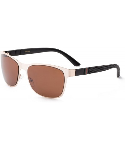 Round "Trooper" Modern Squared Metal Frame with Mirrored Lenses - Brown - CN12MF2XN3N $20.05