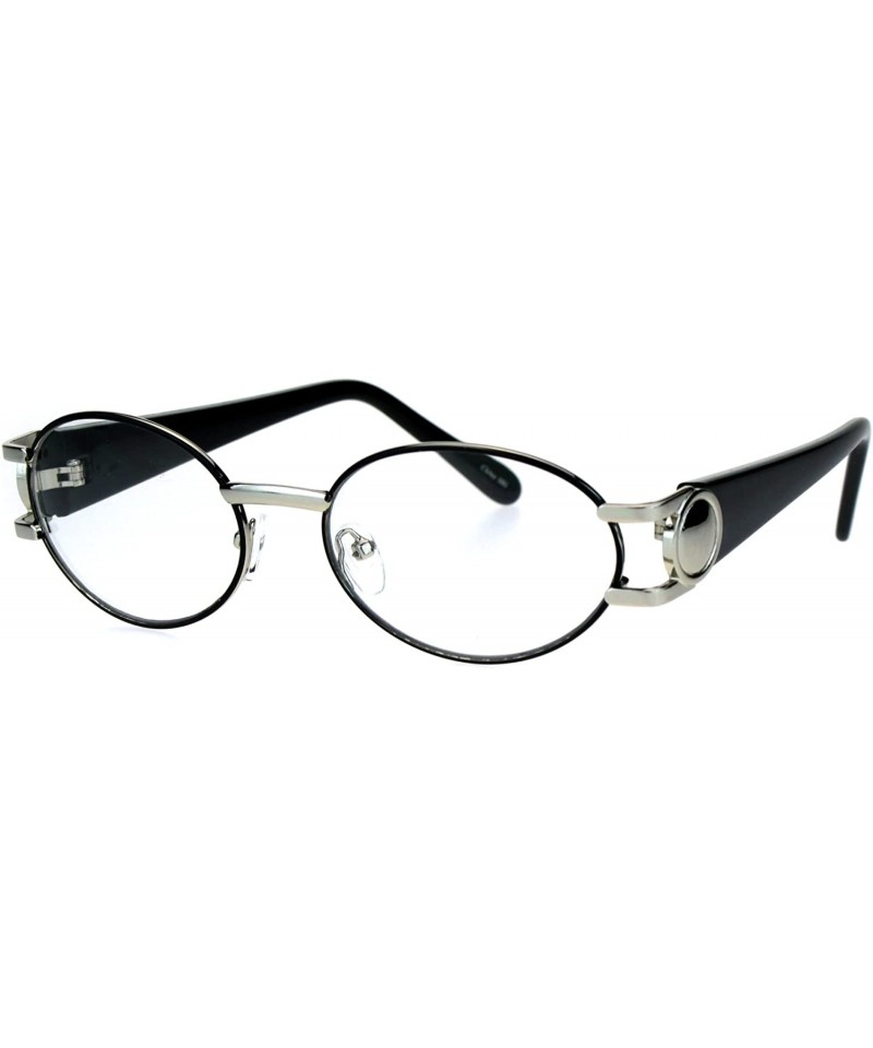Round Luxury 90s Gangster Rapper OG Oval Clear Lens Eye Glasses - Silver Black - CA17YW7T907 $13.88