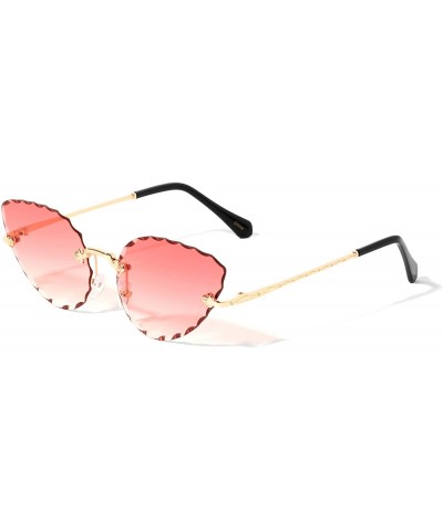 Cat Eye Rimless Oval Cat Eye Diamond Edge Cut Lens Sunglasses - Red - CX1972GCOLW $11.62