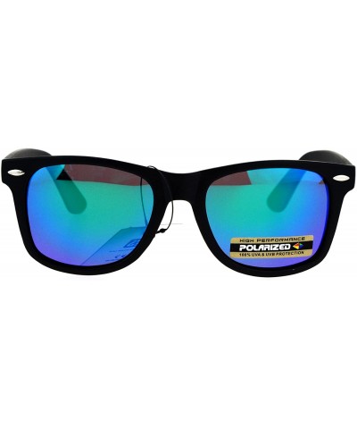Rectangular Mens Anti-glare Polarized Color Mirror Lens Horn Rim Hipster Sunglasses - Matte Black Teal - CA12NSBMBV2 $19.84