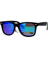 Rectangular Mens Anti-glare Polarized Color Mirror Lens Horn Rim Hipster Sunglasses - Matte Black Teal - CA12NSBMBV2 $10.30