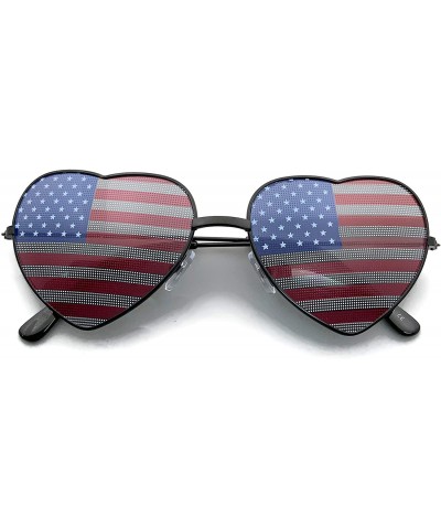 Wayfarer Women's Heart Shaped American Flag Cute Sunglasses US Shades - Black Frame - C3190MM06AW $19.67