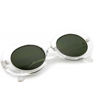 Oval Clout Goggles Glasses Oval Sunglasses with Retro Bold Mod Thick Framed Round Lens 51mm - Clear / Green - C9182DWIG5I $12.17