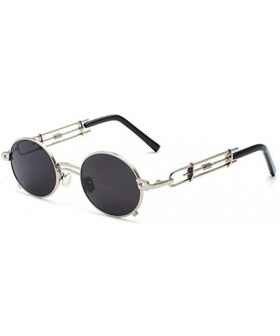 Oval Retro Steampunk Sunglasses Men Round Vintage Metal Frame Gold Black Oval Sun Glasses - Silver With Black - CP198AD2W7T $...