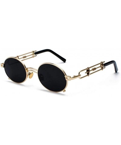 Oval Retro Steampunk Sunglasses Men Round Vintage Metal Frame Gold Black Oval Sun Glasses - Silver With Black - CP198AD2W7T $...