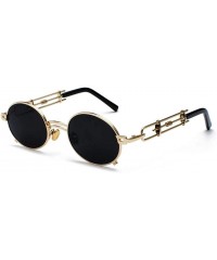 Oval Retro Steampunk Sunglasses Men Round Vintage Metal Frame Gold Black Oval Sun Glasses - Silver With Black - CP198AD2W7T $...