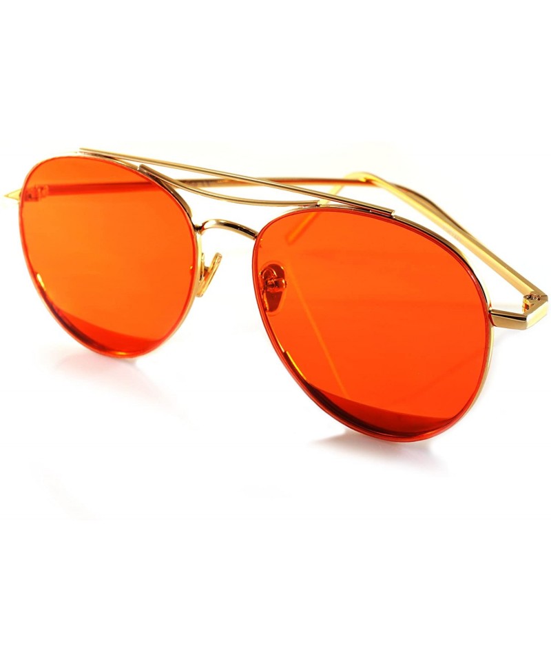 Round Slim Round Metal Frame Color Tinted Flat Lens Sunglasses A020 - Gold/ Ruby Red - CK18697GIU3 $9.94