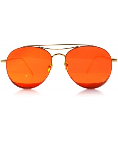 Round Slim Round Metal Frame Color Tinted Flat Lens Sunglasses A020 - Gold/ Ruby Red - CK18697GIU3 $9.94