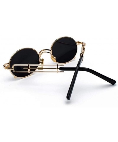 Oval Retro Steampunk Sunglasses Men Round Vintage Metal Frame Gold Black Oval Sun Glasses - Silver With Black - CP198AD2W7T $...