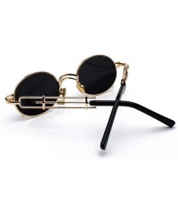 Oval Retro Steampunk Sunglasses Men Round Vintage Metal Frame Gold Black Oval Sun Glasses - Silver With Black - CP198AD2W7T $...