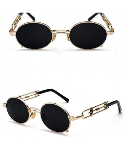 Oval Retro Steampunk Sunglasses Men Round Vintage Metal Frame Gold Black Oval Sun Glasses - Silver With Black - CP198AD2W7T $...