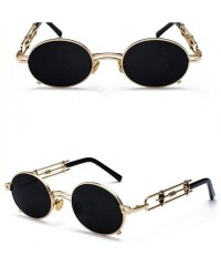 Oval Retro Steampunk Sunglasses Men Round Vintage Metal Frame Gold Black Oval Sun Glasses - Silver With Black - CP198AD2W7T $...