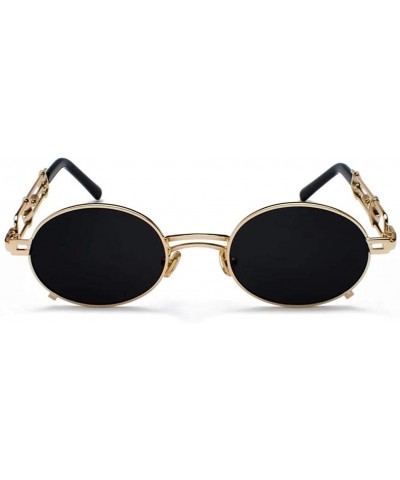 Oval Retro Steampunk Sunglasses Men Round Vintage Metal Frame Gold Black Oval Sun Glasses - Silver With Black - CP198AD2W7T $...