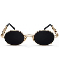 Oval Retro Steampunk Sunglasses Men Round Vintage Metal Frame Gold Black Oval Sun Glasses - Silver With Black - CP198AD2W7T $...
