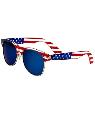 Wayfarer Classic American Patriot Flag Sunglasses USA Half Rim Round - Blue Mirror Lens - CC11AFNF7MJ $20.31