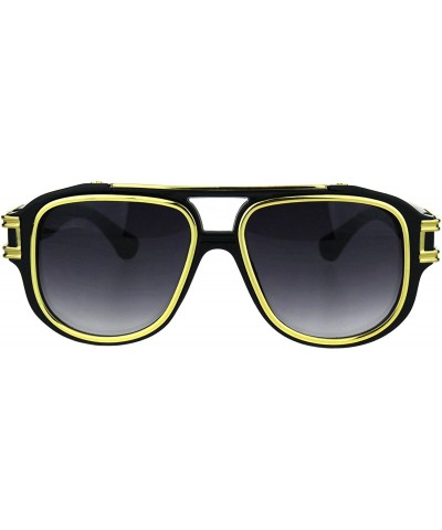 Square Mens Fashion Sunglasses Gold Metal Lined Square Frame UV 400 - Black (Smoke) - CW18IY89IKX $19.39