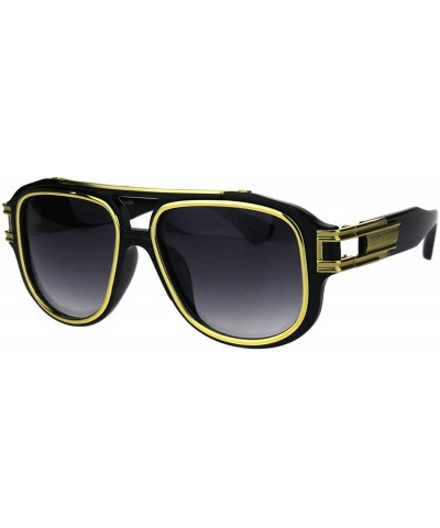 Square Mens Fashion Sunglasses Gold Metal Lined Square Frame UV 400 - Black (Smoke) - CW18IY89IKX $9.06