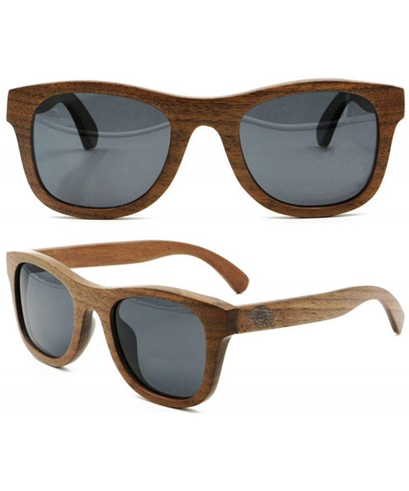 Rectangular Brown wood sunglasses from Thailand- Handcrafted- Polarized lens- UV400- In a bamboo case - CI195XSC8QZ $26.51