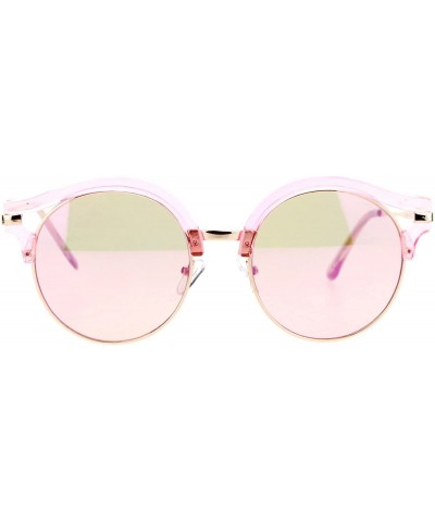 Round Retro Mirrored Lens Round Circle Half Rim Womens Sunglasses - Pink - CG12H5HA8TJ $25.59