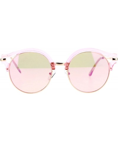 Round Retro Mirrored Lens Round Circle Half Rim Womens Sunglasses - Pink - CG12H5HA8TJ $10.54