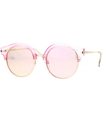 Round Retro Mirrored Lens Round Circle Half Rim Womens Sunglasses - Pink - CG12H5HA8TJ $10.54