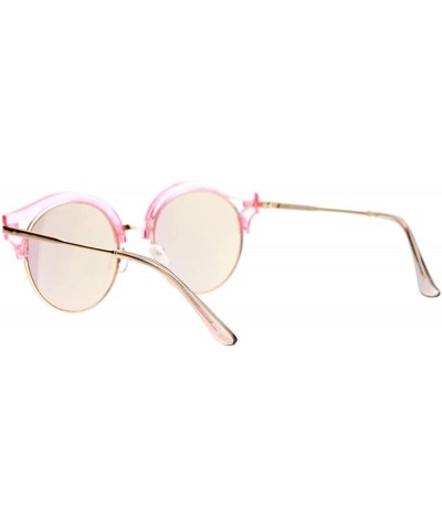 Round Retro Mirrored Lens Round Circle Half Rim Womens Sunglasses - Pink - CG12H5HA8TJ $10.54