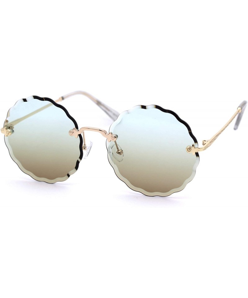 Rimless Womens Daisy Bevel Cut Round Hippie Circle Lens Rimless Sunglasses - Gold Green Brown - C618XET7W7S $13.96