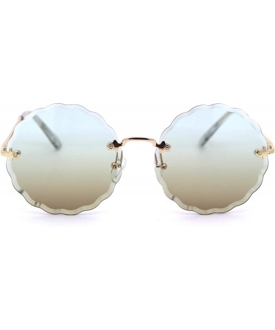 Rimless Womens Daisy Bevel Cut Round Hippie Circle Lens Rimless Sunglasses - Gold Green Brown - C618XET7W7S $13.96