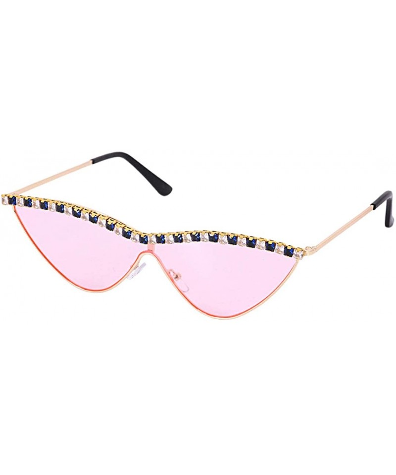 Goggle Sparkling Crystal Cat Eye Sunglasses UV Protection Rhinestone Sunglasses - Pink02556 - CU1979AGQXH $14.85