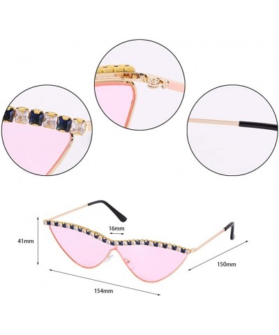 Goggle Sparkling Crystal Cat Eye Sunglasses UV Protection Rhinestone Sunglasses - Pink02556 - CU1979AGQXH $14.85