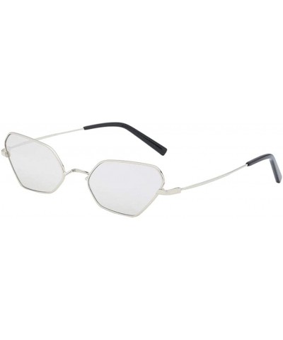 Goggle Sunglasses Small Rectangle Sunglasses Metal Frame Cat Eye Sun Glasses Goggles - Silver - C818QT2IO72 $9.25