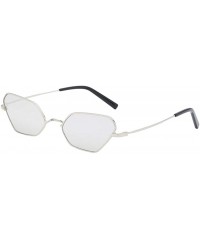 Goggle Sunglasses Small Rectangle Sunglasses Metal Frame Cat Eye Sun Glasses Goggles - Silver - C818QT2IO72 $9.25