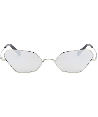 Goggle Sunglasses Small Rectangle Sunglasses Metal Frame Cat Eye Sun Glasses Goggles - Silver - C818QT2IO72 $9.25