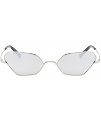 Goggle Sunglasses Small Rectangle Sunglasses Metal Frame Cat Eye Sun Glasses Goggles - Silver - C818QT2IO72 $9.25